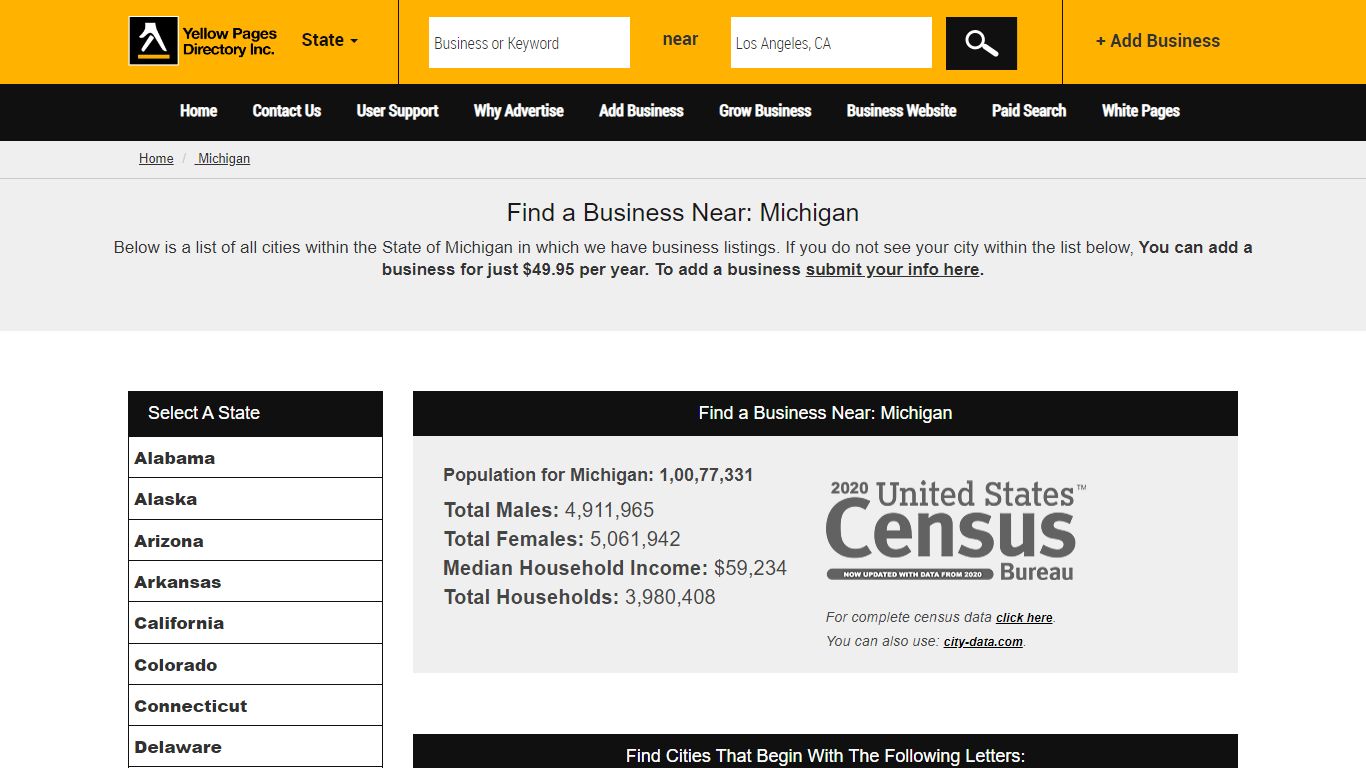 Michigan - List of Cities in Michigan, United States by Yellow Pages ...